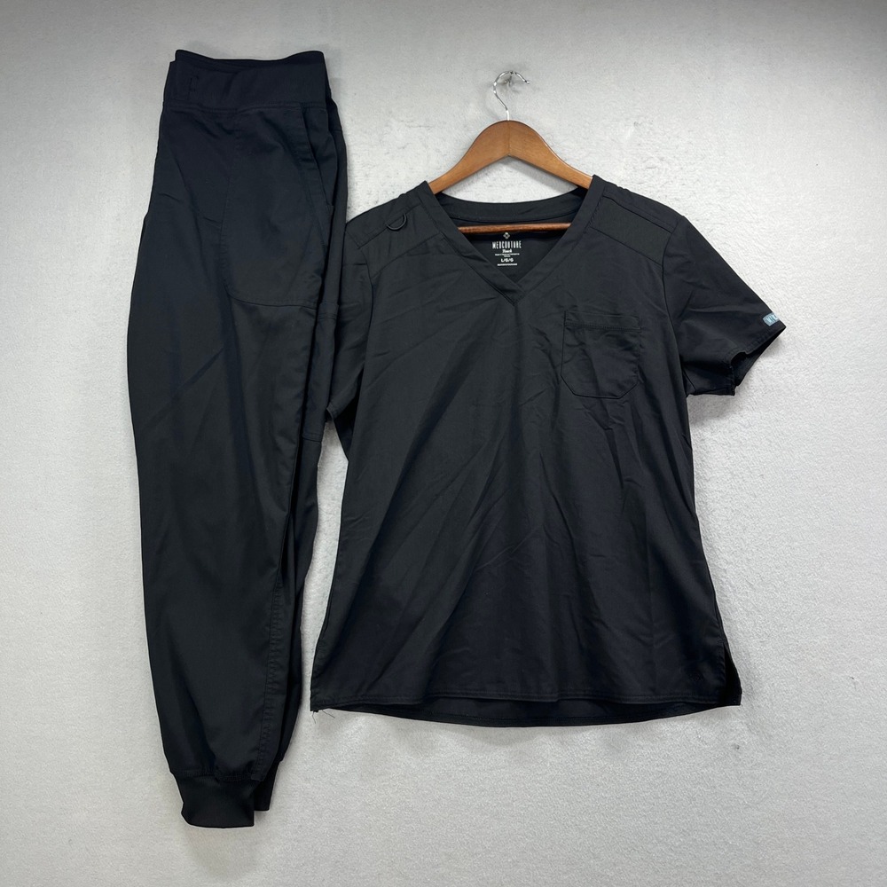 Med Couture Scrub Set Womens L Black Performance Jogger V-Neck Medical Uniform